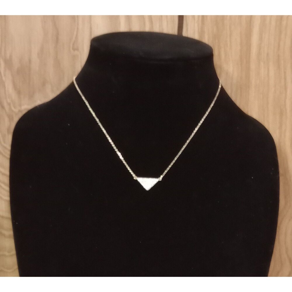 Express Rhinestone Pave Triangle Pendant Gold Tone 16-18" Chain Necklace